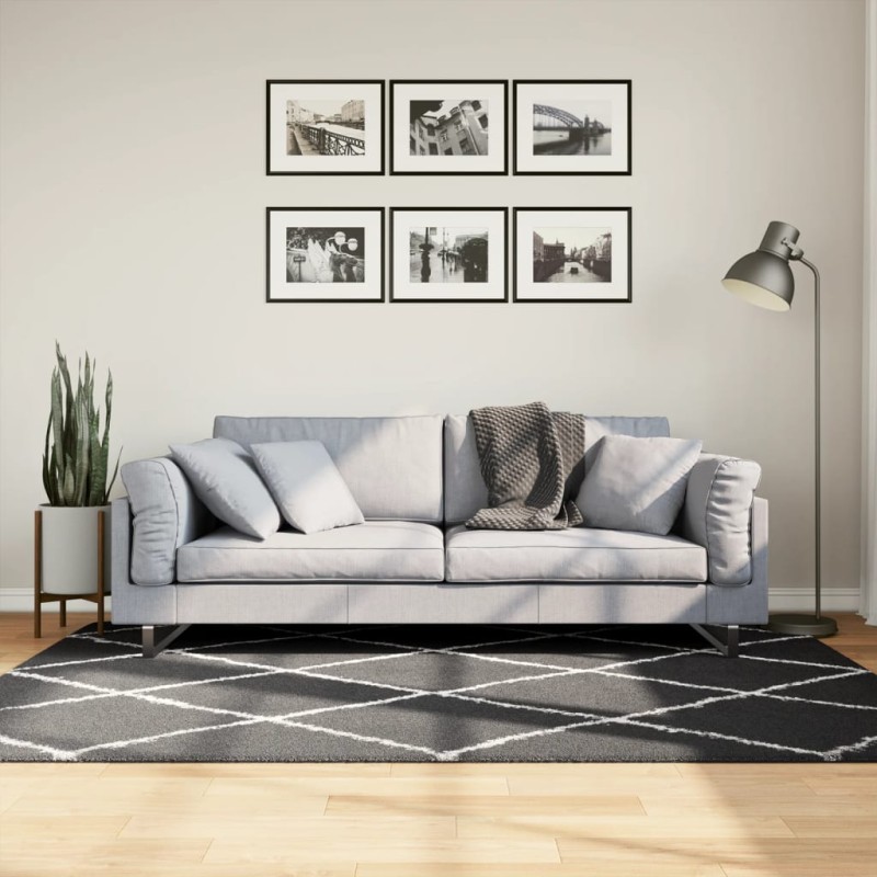 vidaXL Alfombra de pelo largo moderna negro y crema 140x200 cm vidaXL Alfombra de pelo largo moderna negro y crema 140x200 cm