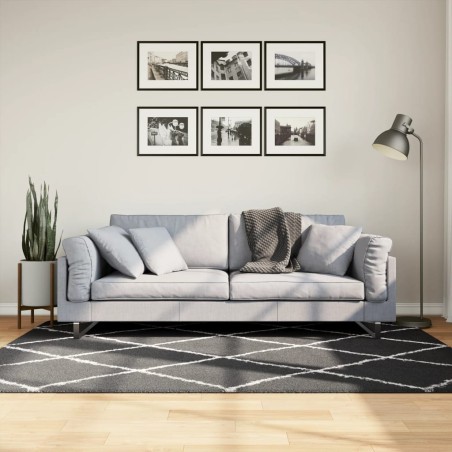 vidaXL Alfombra de pelo largo moderna negro y crema 140x200 cm
