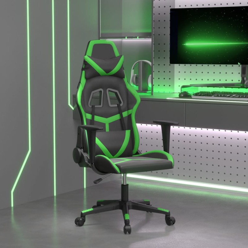 vidaXL Silla gaming de masaje cuero sintético negro y verde vidaXL Silla gaming de masaje cuero sintético negro y verde