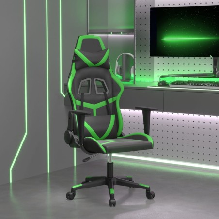 vidaXL Silla gaming de masaje cuero sintético negro y verde