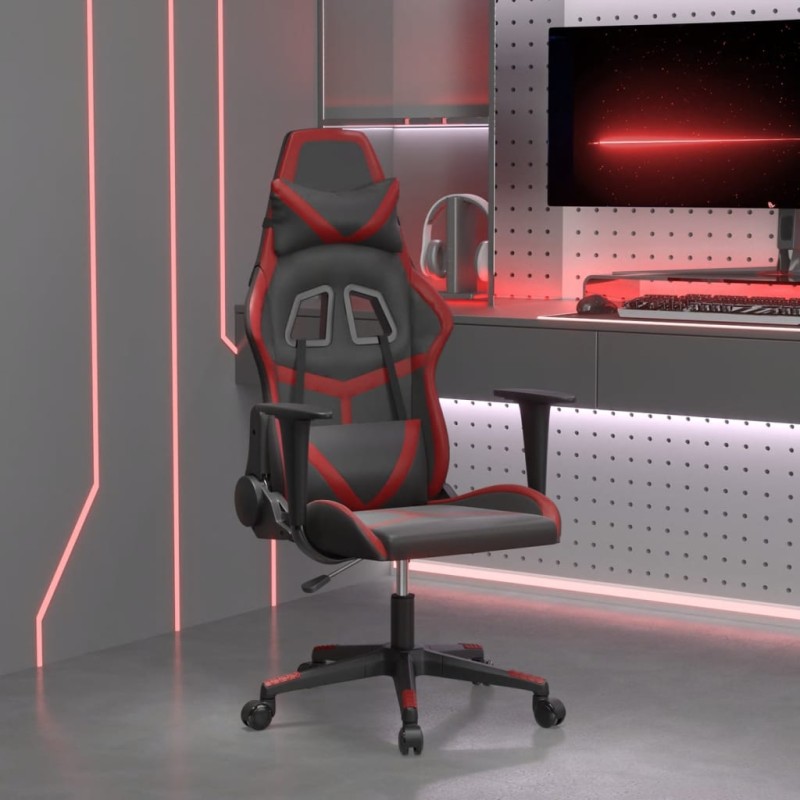 vidaXL Silla gaming de masaje cuero sintético negro y rojo vino tinto vidaXL Silla gaming de masaje cuero sintético negro y rojo vino tinto