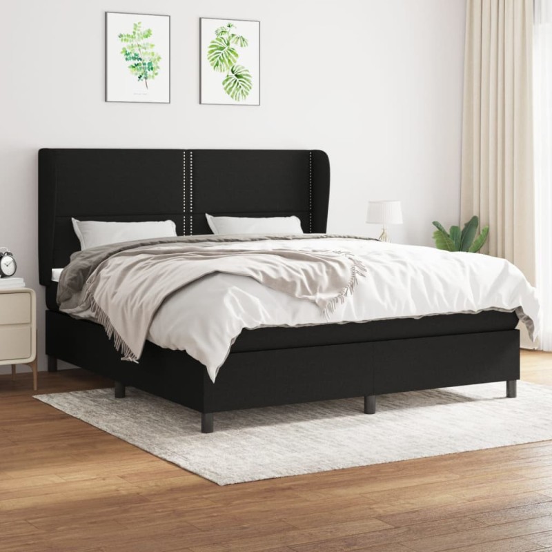 vidaXL Cama box spring con colchón tela negro 180x200 cm vidaXL Cama box spring con colchón tela negro 180x200 cm