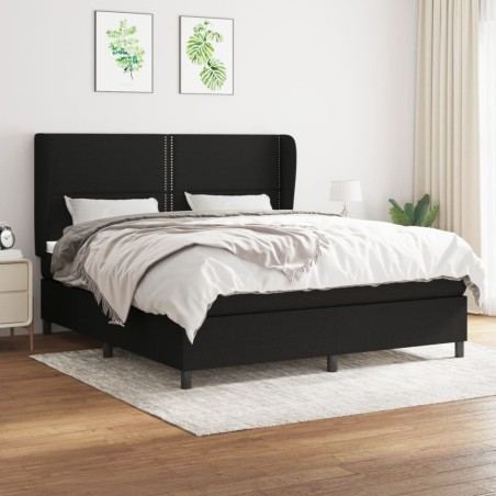 vidaXL Cama box spring con colchón tela negro 180x200 cm