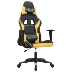 vidaXL Silla gaming de masaje cuero sintético negro y dorado