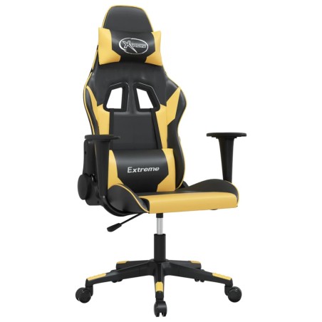 vidaXL Silla gaming de masaje cuero sintético negro y dorado
