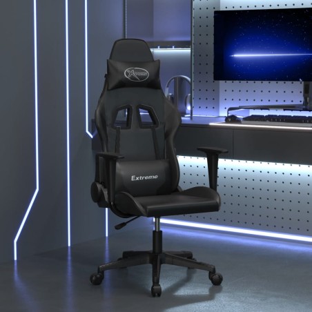 vidaXL Silla gaming con masaje cuero sintético negro