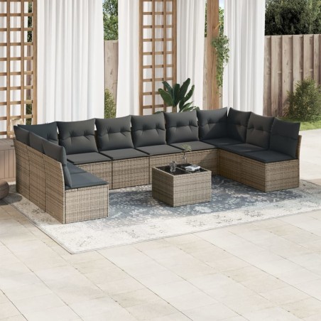 vidaXL Set de sofás de jardín 11 pzas y cojines ratán sintético gris