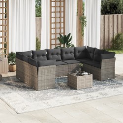 vidaXL Set de sofás de jardín 10 pzas con cojines ratán sintético gris