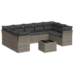 vidaXL Set de sofás de jardín 10 pzas con cojines ratán sintético gris