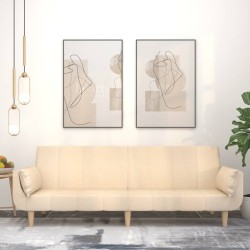 vidaXL Sofá cama de 2 plazas con dos almohadas tela color crema