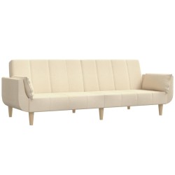 vidaXL Sofá cama de 2 plazas con dos almohadas tela color crema