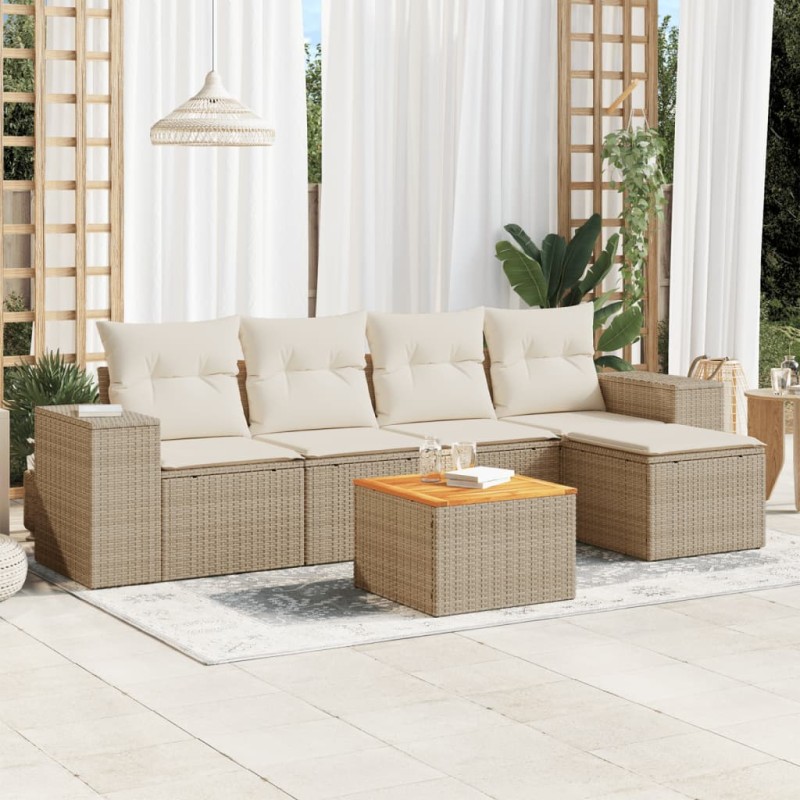 vidaXL Juego de sofás jardín con cojines 6 pzas ratán sintético beige vidaXL Juego de sofás jardín con cojines 6 pzas ratán sintético beige