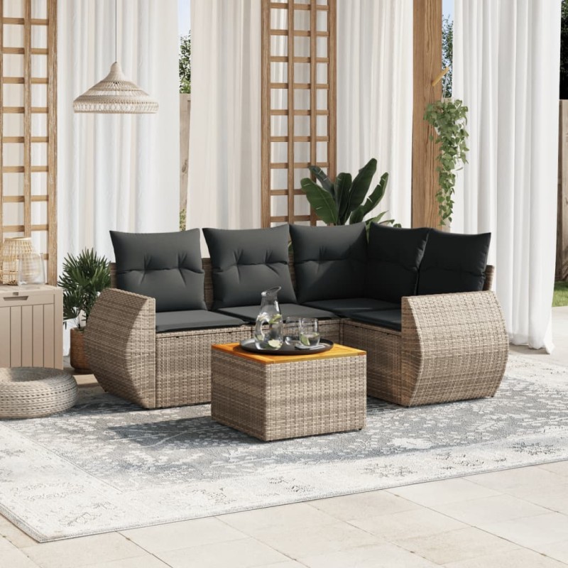 vidaXL Juego de sofás jardín con cojines 5 pzas ratán sintético gris vidaXL Juego de sofás jardín con cojines 5 pzas ratán sintético gris