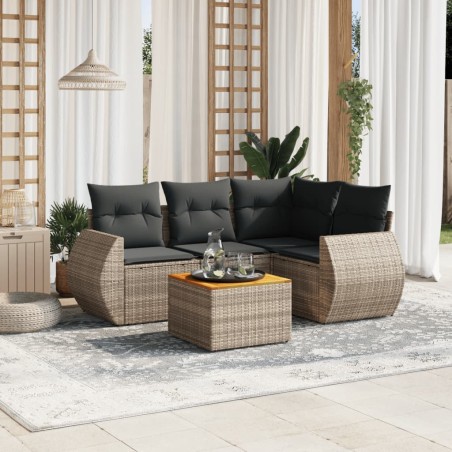 vidaXL Juego de sofás jardín con cojines 5 pzas ratán sintético gris