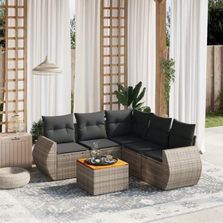 vidaXL Set de muebles de jardín 6 pzas y cojines ratán sintético gris