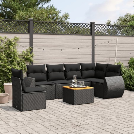 vidaXL Set de comedor de jardín 7 pzas y cojines ratán sintético negro