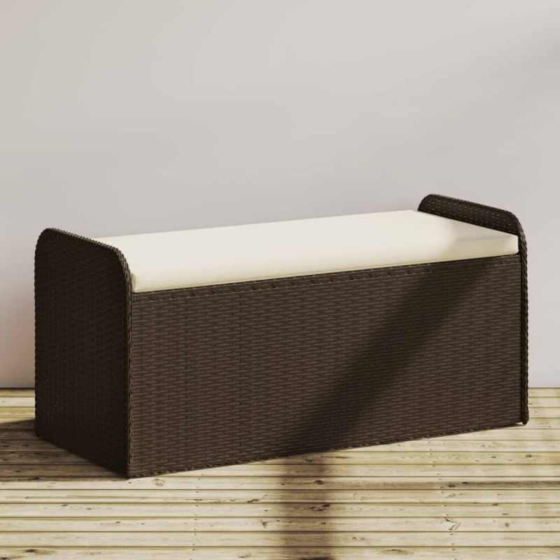 vidaXL Banco de almacenaje y cojín ratán sintético marrón 115x51x52 cm vidaXL Banco de almacenaje y cojín ratán sintético marrón 115x51x52 cm