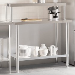 vidaXL Mesa de trabajo para cocina con estante acero inox 110x55x120cm