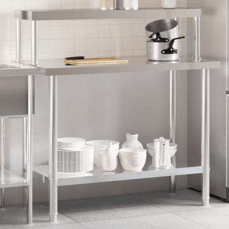 vidaXL Mesa de trabajo para cocina con estante acero inox 110x55x120cm