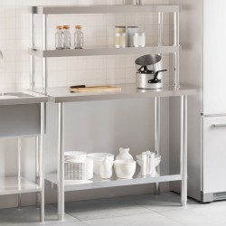 vidaXL Mesa de trabajo para cocina con estante acero inox 110x55x150cm