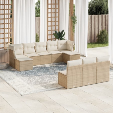 vidaXL Juego de sofás jardín con cojines beige 10 pzas ratán sintético