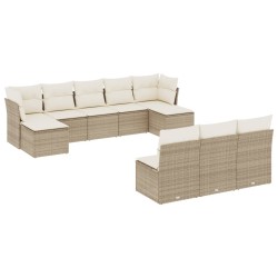 vidaXL Juego de sofás jardín con cojines beige 10 pzas ratán sintético