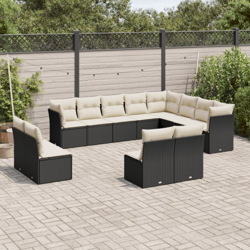 vidaXL Set de sofás de jardín 12 piezas cojines ratán sintético negro vidaXL Set de sofás de jardín 12 piezas cojines ratán sintético negro
