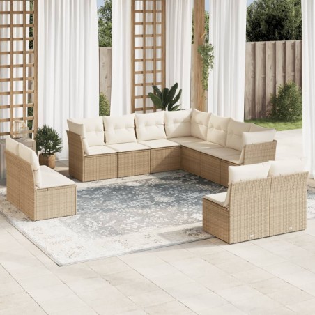 vidaXL Set de sofás de jardín 11pzas con cojines ratán sintético beige