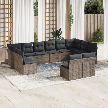 vidaXL Set de sofás de jardín 12 pzas con cojines ratán sintético gris