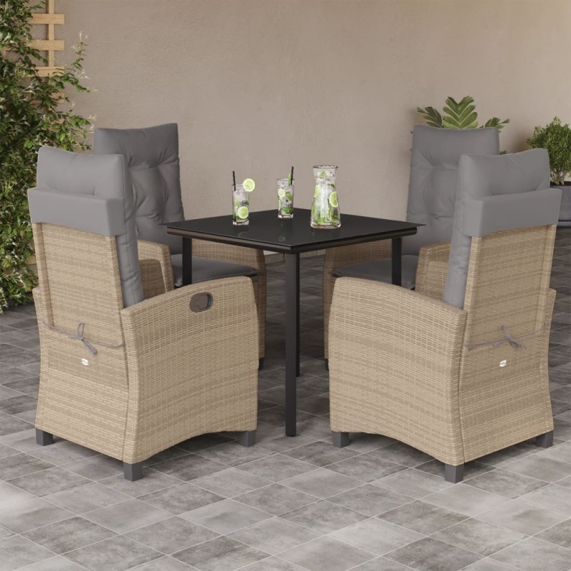 vidaXL Set comedor de jardín 5 pzas con cojines ratán sintético beige vidaXL Set comedor de jardín 5 pzas con cojines ratán sintético beige
