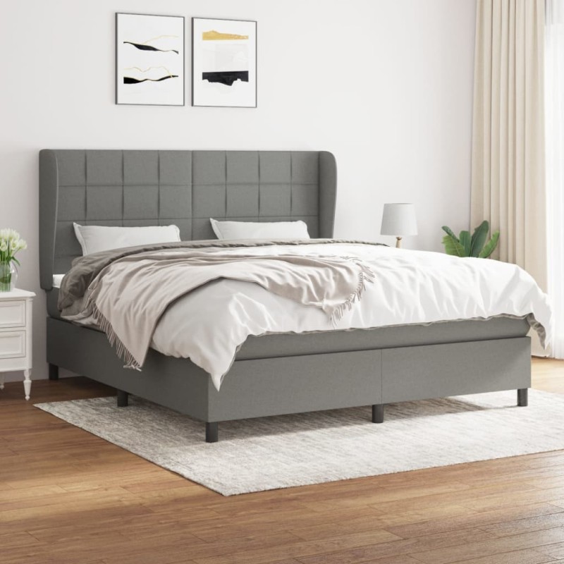vidaXL Cama box spring con colchón tela gris oscuro 160x200 cm vidaXL Cama box spring con colchón tela gris oscuro 160x200 cm