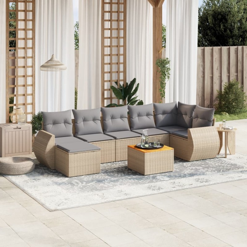 vidaXL Juego de sofás de jardín con cojines beige 8 pzas ratán PE vidaXL Juego de sofás de jardín con cojines beige 8 pzas ratán PE