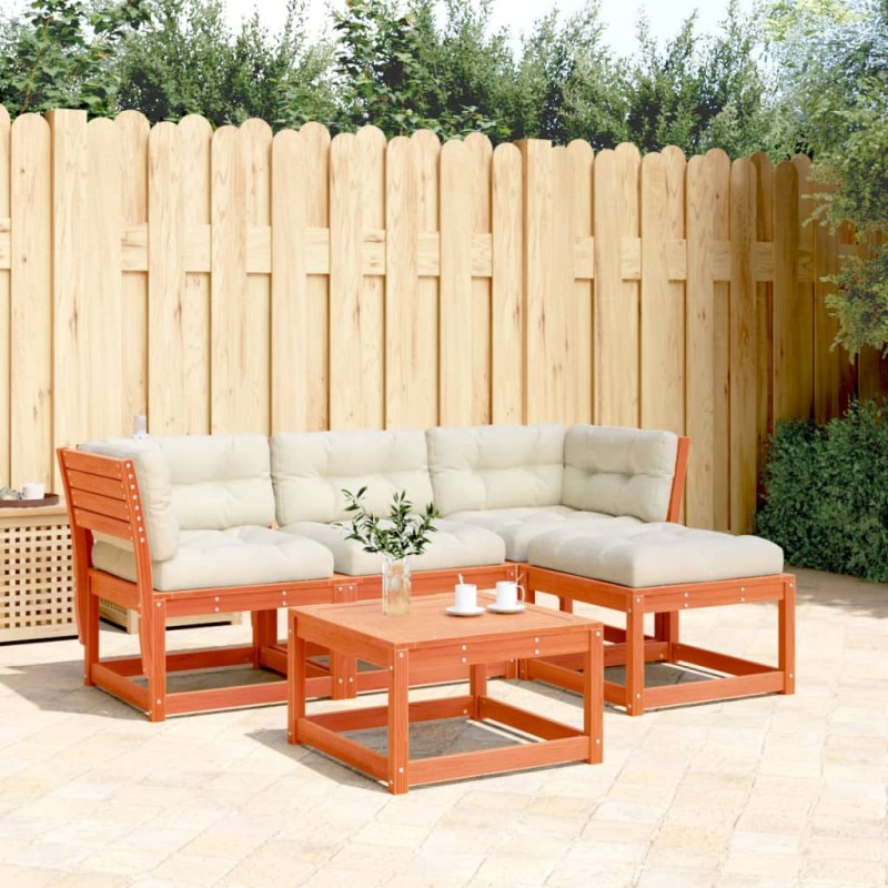 vidaXL Set muebles jardín 4 pzas con cojines madera pino marrón cera