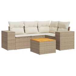 vidaXL Juego de sofás jardín con cojines 5 pzas ratán sintético beige