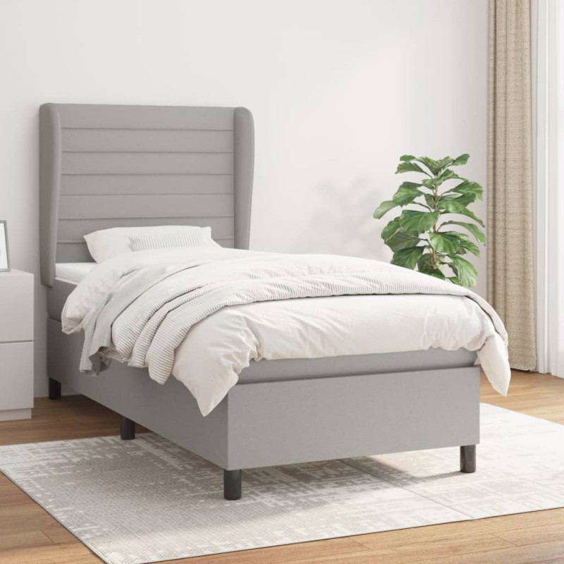 vidaXL Cama box spring con colchón tela gris claro 90x190 cm vidaXL Cama box spring con colchón tela gris claro 90x190 cm