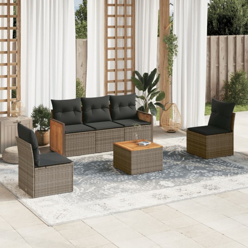 vidaXL Set de muebles de jardín 6 pzas y cojines ratán sintético gris
