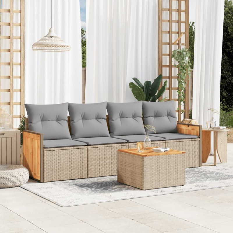 vidaXL Juego de sofás jardín con cojines 5 pzas ratán sintético beige vidaXL Juego de sofás jardín con cojines 5 pzas ratán sintético beige