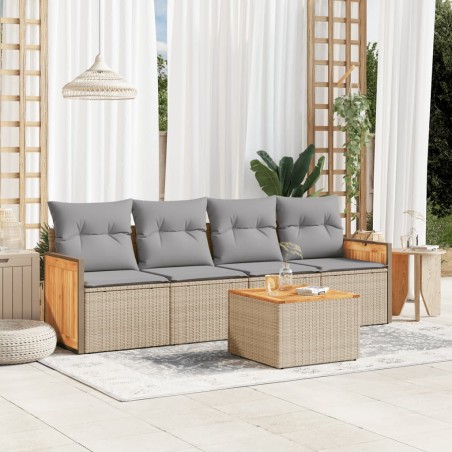 vidaXL Juego de sofás jardín con cojines 5 pzas ratán sintético beige