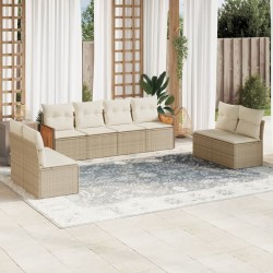 vidaXL Juego de sofás de jardín con cojines beige 8 pzas ratán PE