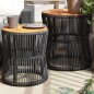 vidaXL Mesas auxiliares jardín 2 pzas superficie de madera ratán negro