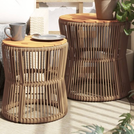 vidaXL Mesas auxiliares jardín 2 pzas superficie de madera ratán beige