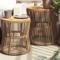 vidaXL Mesas auxiliares jardín 2 pzas superficie de madera ratán beige vidaXL Mesas auxiliares jardín 2 pzas superficie de madera ratán beige