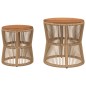 vidaXL Mesas auxiliares jardín 2 pzas superficie de madera ratán beige vidaXL Mesas auxiliares jardín 2 pzas superficie de madera ratán beige