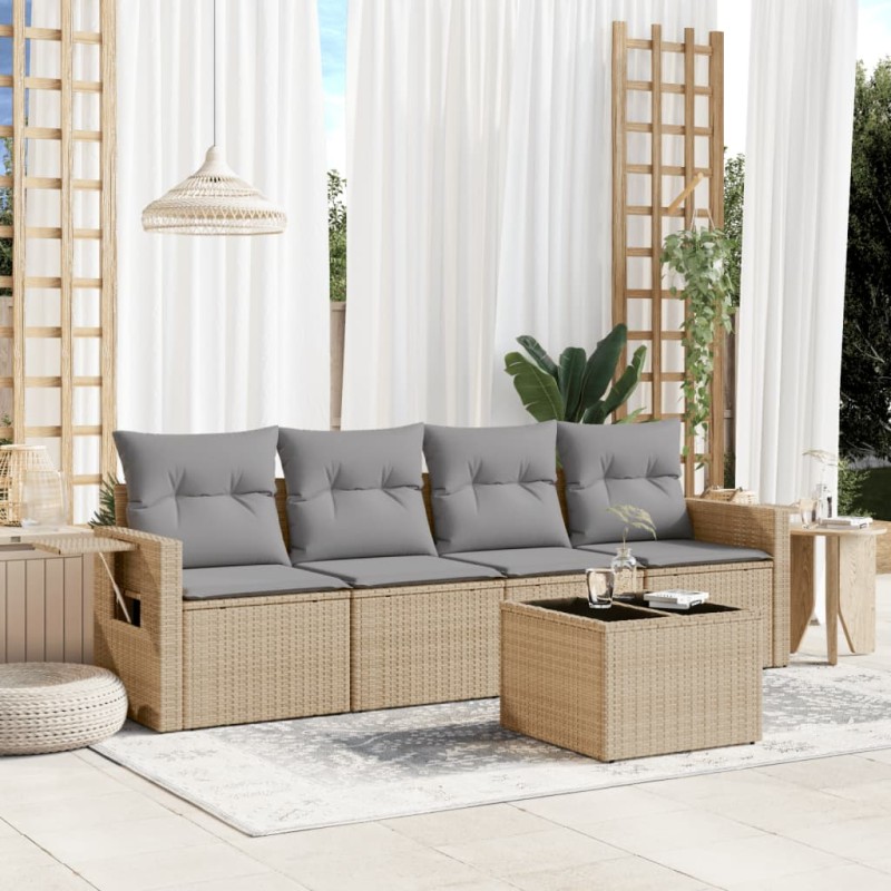 vidaXL Juego de sofás jardín con cojines 5 pzas ratán sintético beige vidaXL Juego de sofás jardín con cojines 5 pzas ratán sintético beige