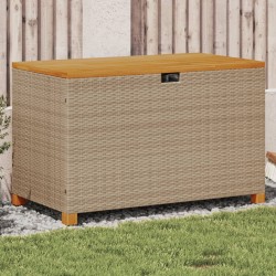 vidaXL Caja de almacenaje jardín madera acacia ratán beige 110x55x63cm