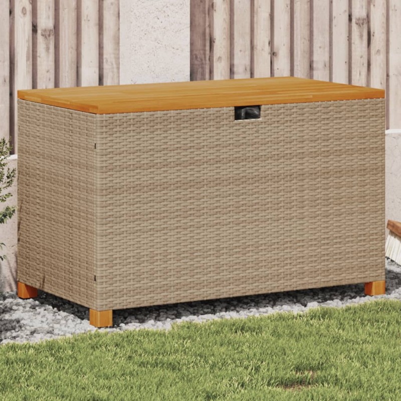 vidaXL Caja de almacenaje jardín madera acacia ratán beige 110x55x63cm vidaXL Caja de almacenaje jardín madera acacia ratán beige 110x55x63cm