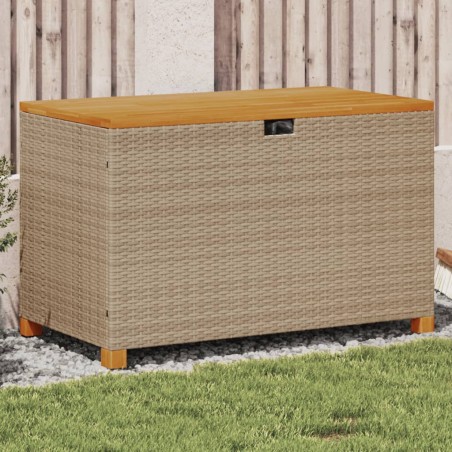 vidaXL Caja de almacenaje jardín madera acacia ratán beige 110x55x63cm