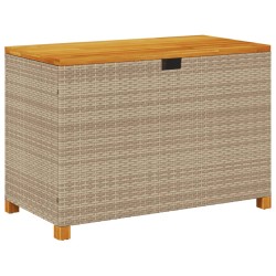 vidaXL Caja de almacenaje jardín madera acacia ratán beige 110x55x63cm