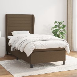 vidaXL Cama box spring con colchón tela marrón oscuro 100x200 cm