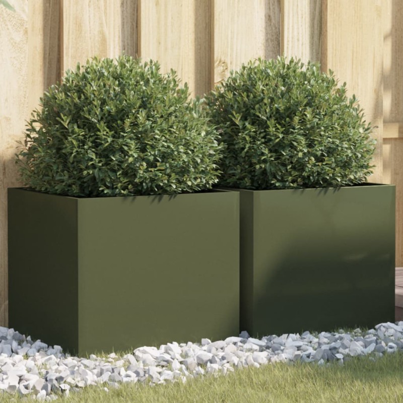 vidaXL Jardineras 2 uds acero laminado en frío verde oliva 42x40x39 cm vidaXL Jardineras 2 uds acero laminado en frío verde oliva 42x40x39 cm